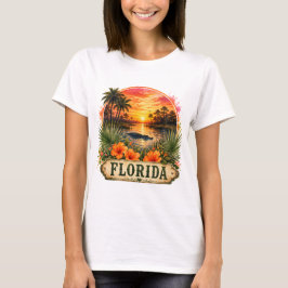 Camiseta Desenho Floral PNG de Jacaré em Aquarela da Flórid