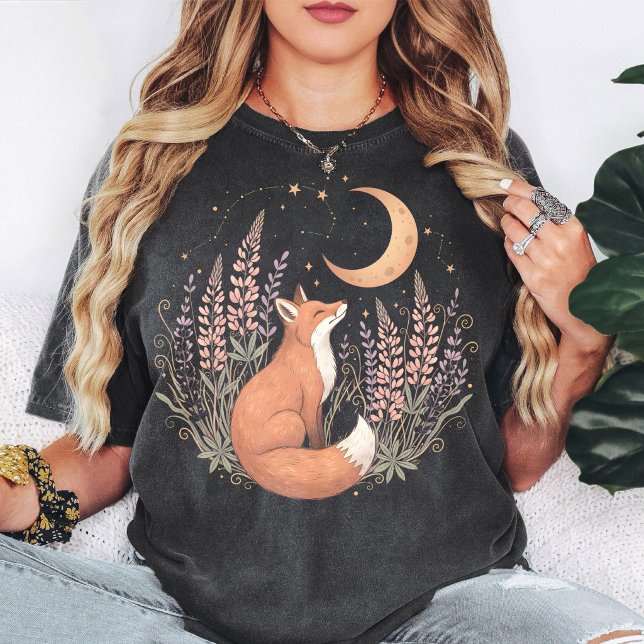 Camiseta Desenho Floral Raposa Lua e Estrelas (Criador carregado)