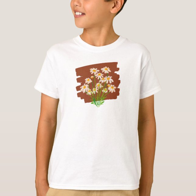 Camiseta Desenho floral rústico em fundo marrom (Frente)