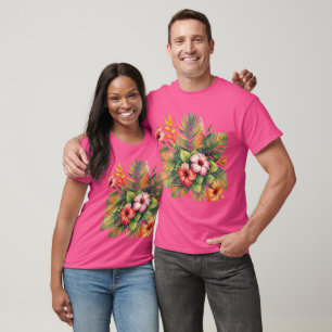 Camiseta Desenho Floral Tropical em Aquarela Vibrante - Hib
