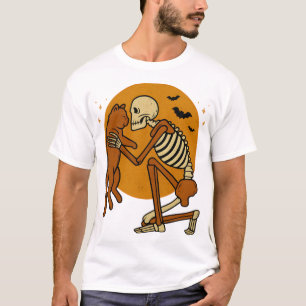Camiseta Desenho Gótico de Halloween de Esqueleto Fofo Abra