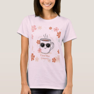 Camiseta Desenho Gráfico de Caneca de Café Retro Cansado Ma