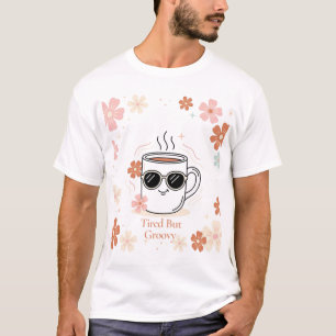 Camiseta Desenho Gráfico de Caneca de Café Retro Cansado Ma