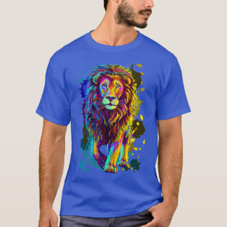 Camiseta Desenho Gráfico do Leão Na moda Selvagem Colorido 