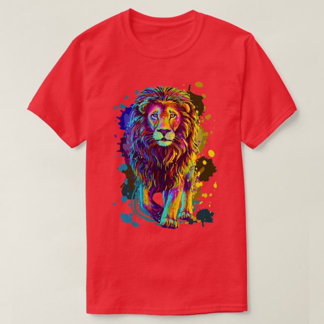 Camiseta Desenho Gráfico do Leão Na moda Selvagem Colorido  (Frente do Design)