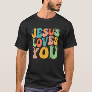 Camiseta Desenho Gráfico no Estilo Retro Groovy Jesus Te Am