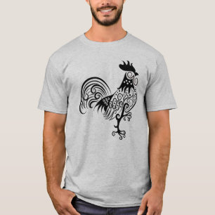 Camiseta Desenho Intrincado de Galo com Mandala Ornamentada