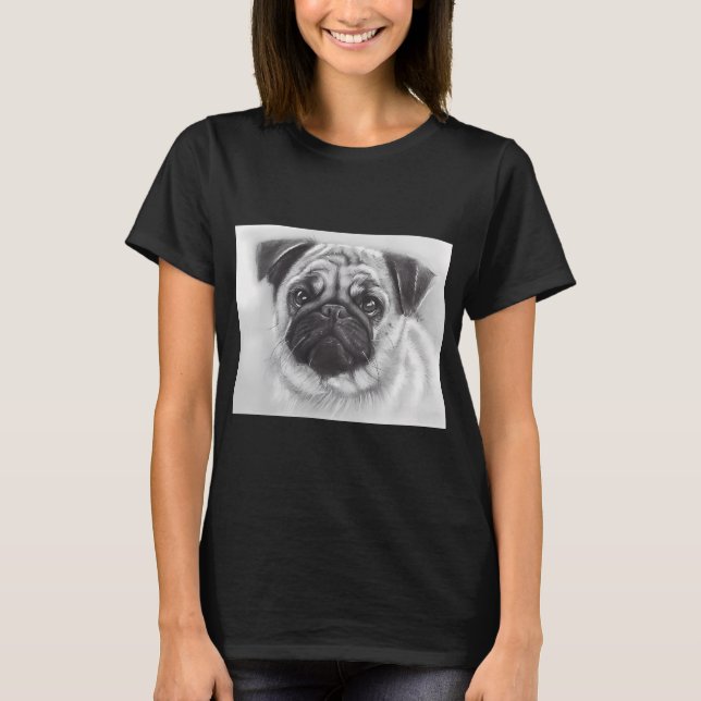 Camiseta Desenho Linear de Pug Hipster (Frente)