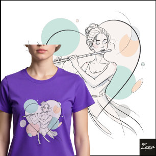 Camiseta Desenho Minimalista de Flautista com Coração Paste