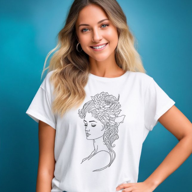 Camiseta Desenho Mínimo do Rosto do Retrato Retrato (Minimalist Sketch Face Portrait Line Art Drawing T-Shirt)