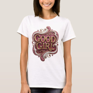 Camiseta Desenho Moderno GOOD GIRL em Ouro Marcante