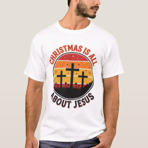 Camiseta Desenho Natal Cristão Jesus Cruz Pôr do S