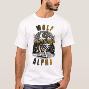Camiseta Desenho Noturno da Montanha do Lobo Alfa