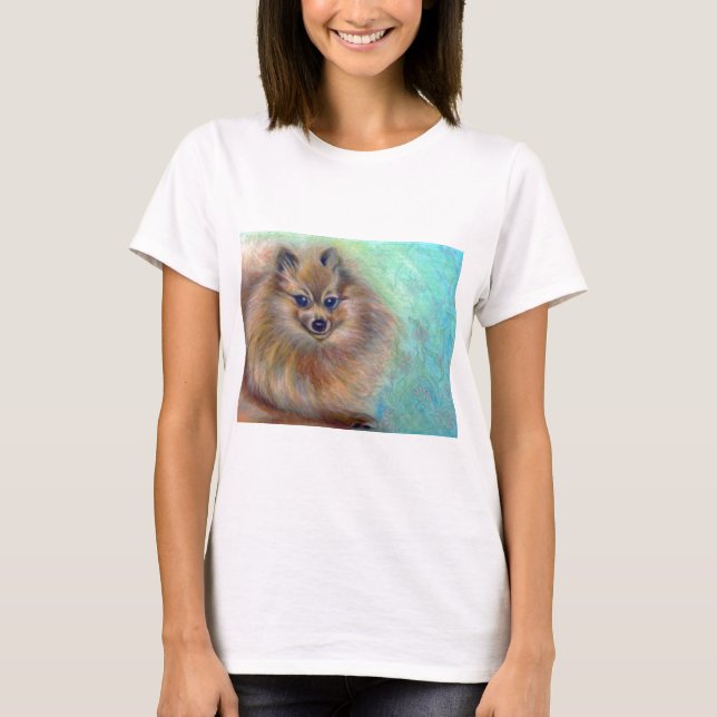 Camiseta Desenho Pastel de Pomeranian (Frente)