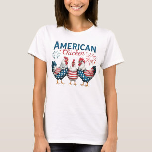Camiseta Desenho Patriótico Americano de Frango de 4 de Jul