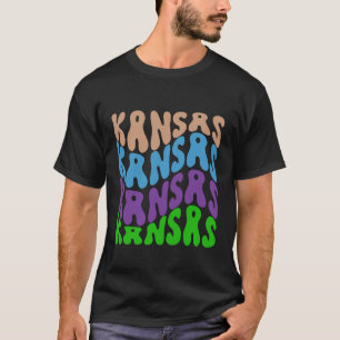 Camiseta Desenho Patriótico de Texto Ondulado do Kansas