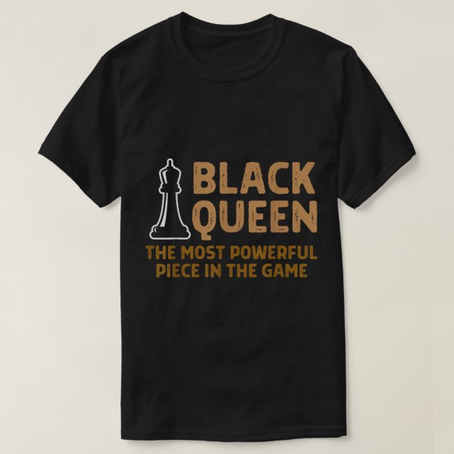 Camiseta Desenho Poderoso da Rainha Preta de Xadrez (Frente do Design)
