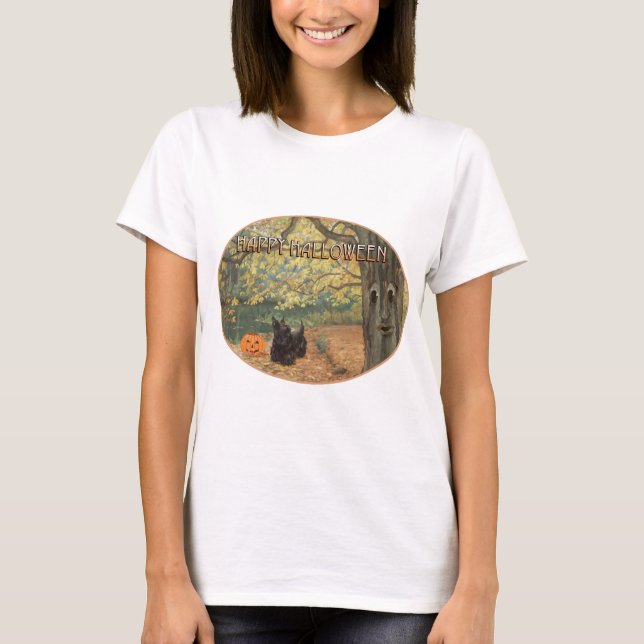 Camiseta Desenho Sazonal de Outono do Terrier Escocês (Frente)