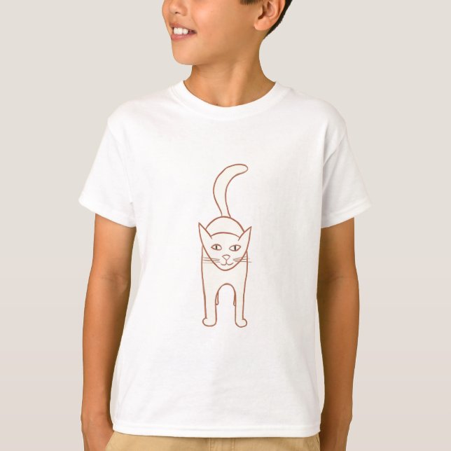 Camiseta Desenho Simples de Contorno de Cat Permanente, cam (Frente)