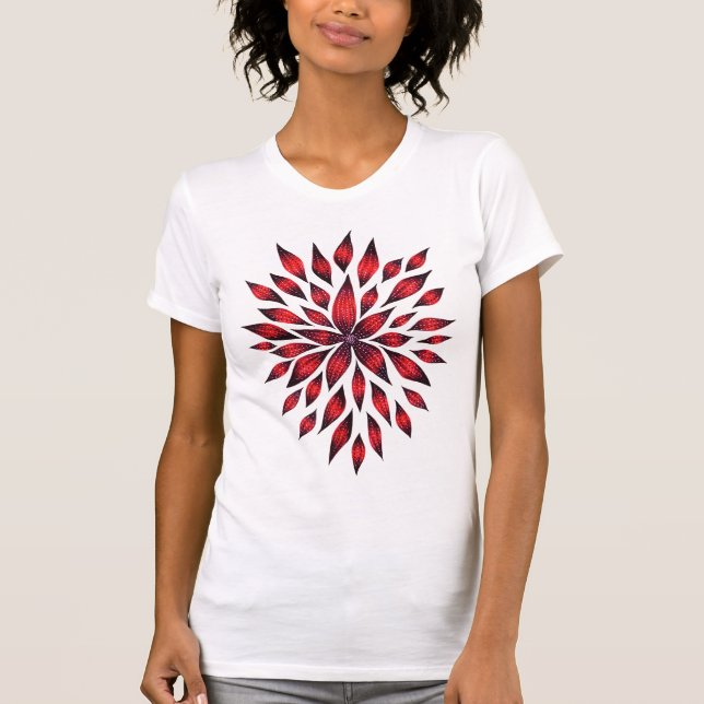 Camiseta Desenho vermelho abstrato do Doodle da flor (Frente)