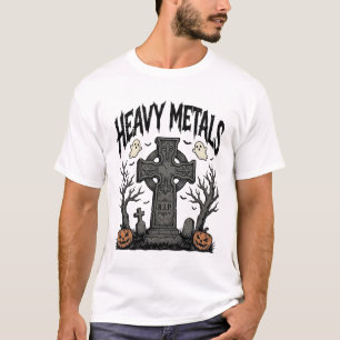 Camiseta Desenho Vetorial Cemitério de Halloween de Metais