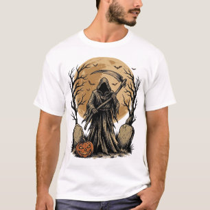 Camiseta Desenho Vetorial da Lua de Halloween do Ceifador V