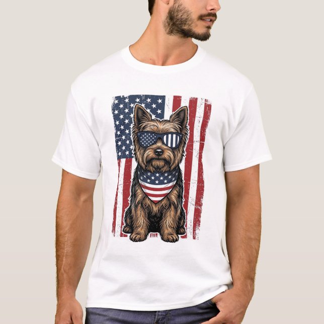 Camiseta Desenho Vetorial de Bandeira Vintage de Cachorro T (Frente)