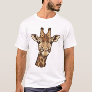 Camiseta Desenho Vetorial de Cabeça de Girafa Gravada Vinta