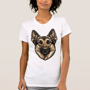 Camiseta Desenho Vetorial de Cão Pastor com Gravação Antiga