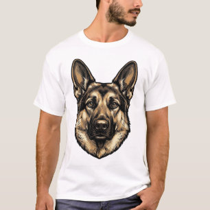 Camiseta Desenho Vetorial de Cão Pastor Gravura Antiga_1