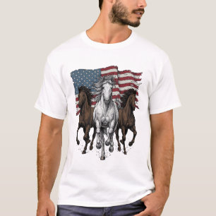 Camiseta Desenho Vetorial de Cavalos Patrióticos Vintage em