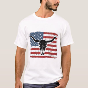 Camiseta Desenho Vetorial de Caveira Longhorn Vintage com B