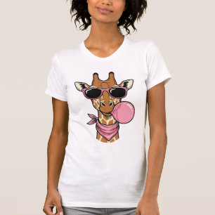Camiseta Desenho Vetorial de Chiclete Girafa Gravura Vintag