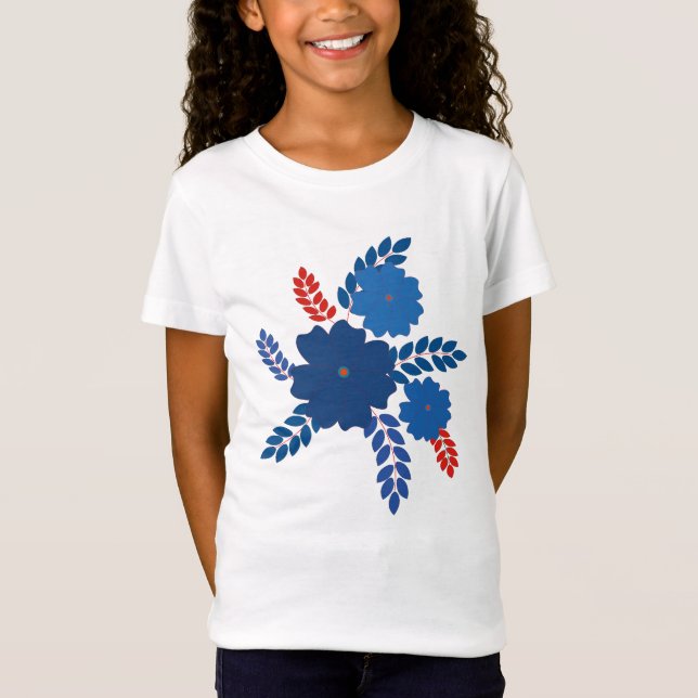 Camiseta Desenho vetorial de flores azuis simples (Frente)