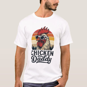 Camiseta Desenho Vetorial de Galo Pai Galinha Vintage Pôr d