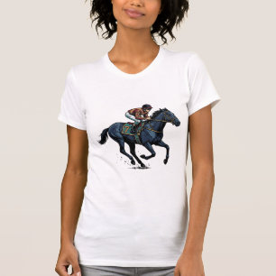 Camiseta Desenho Vetorial de Jóquei de Corrida de Cavalos V