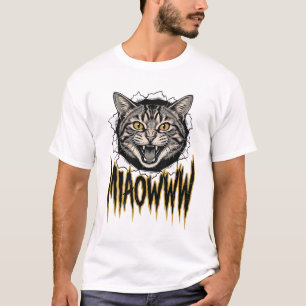 Camiseta Desenho Vetorial Gato Bravo Gravado Vintage MIAOWW