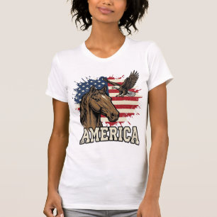 Camiseta Desenho Vetorial Patriótico Águia Cavalo Vintage A