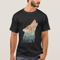 desenho vintage da natureza com silhueta de lobo