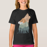 desenho vintage da natureza com silhueta de lobo