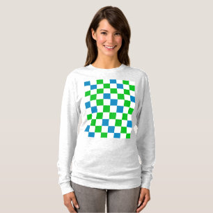 Camiseta Desenho Xadrez Azul Branco Verde
