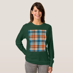 Camiseta Desenho Xadrez Escocês Laranja Azul Branco