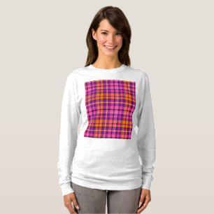 Camiseta Desenho Xadrez Escocês Laranja Rosa Roxo