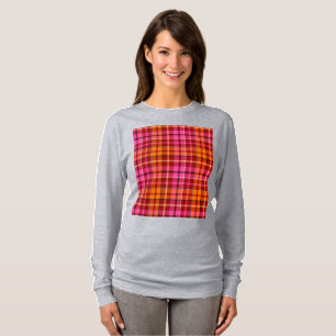 Camiseta Desenho Xadrez Escocês Vermelho Rosa Laranja