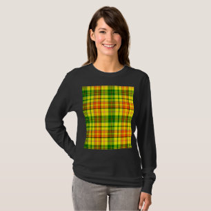 Camiseta Desenho Xadrez Tartan Laranja Amarelo Verde
