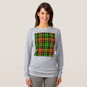 Camiseta Desenho Xadrez Tartan Preto Laranja Verde