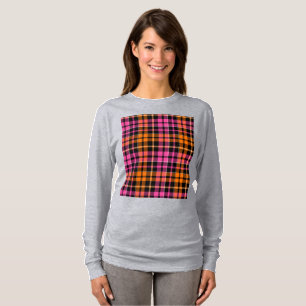 Camiseta Desenho Xadrez Tartan Preto Rosa Laranja