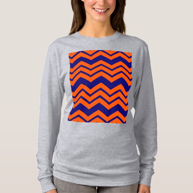 Camiseta Desenho Ziguezague Chevron Azul Laranja (Frente)