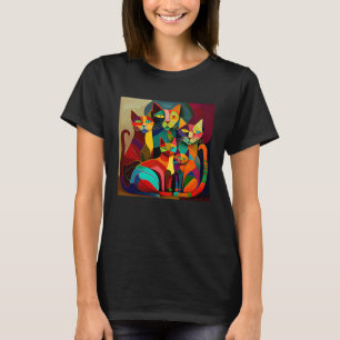 Camiseta Desenhos Abstratos Coloridos de Mulher Gato Picats