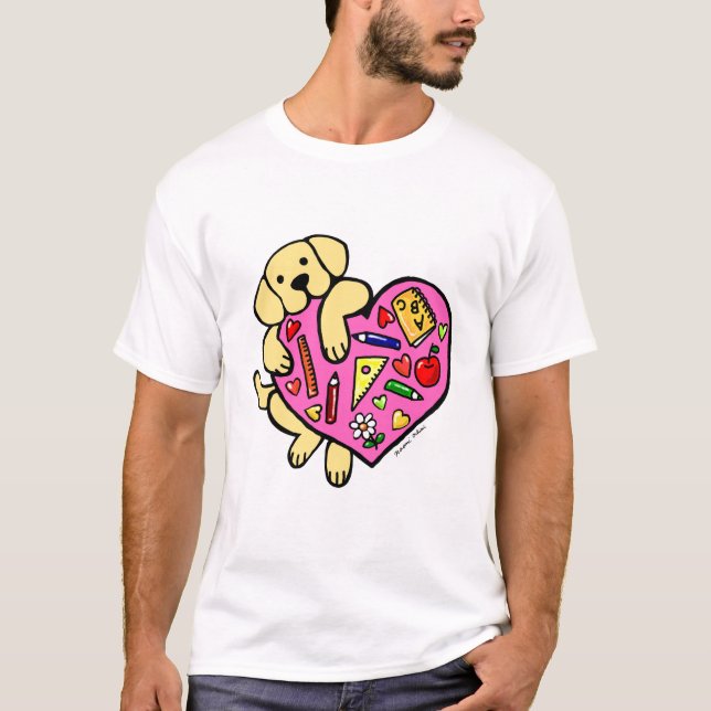 Camiseta Desenhos animados amarelos do coração de Labrador (Frente)
